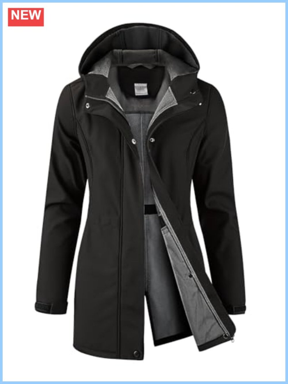 Women's Waterproof Fleece Lined Softshell Rain Jacket Windproof Hood Long Coat